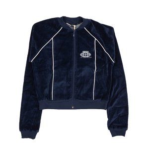 VISITOR ON EARTH Blue Velour Zip Up Sweatshirt Size XS $459